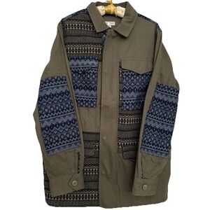 Sun + Stone Utility Jacket Mens Sz M Mix Media Aztec Mountain Chic Outdoor New